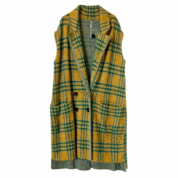 Free People Jackets & Blazers - Free People Sunflower Spruce Plaid Sleeveless Peacoat Vest Long Coat M
